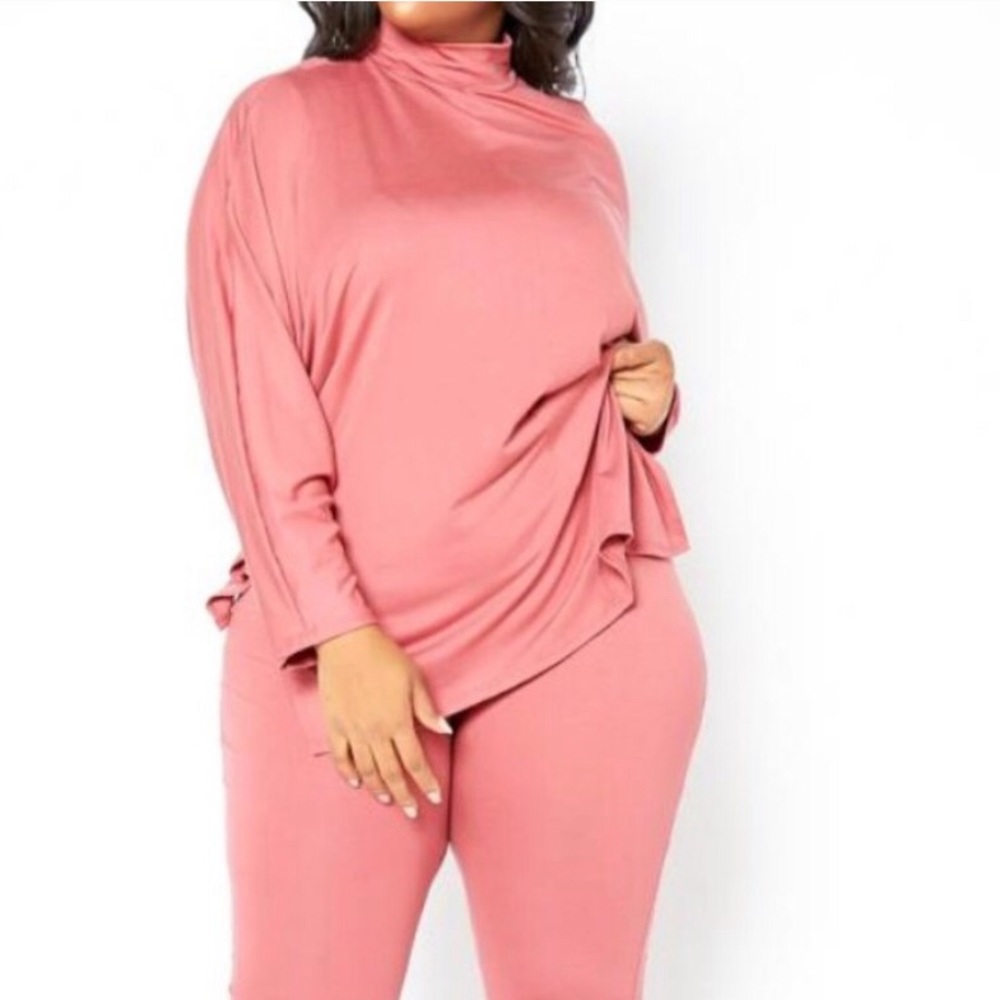 Dark Rose 2PC Set - High Neck/Side Slit Top